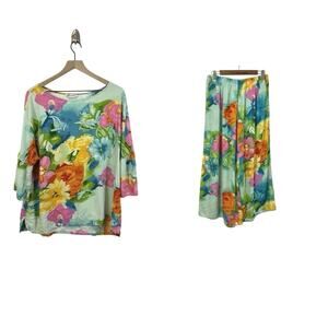 Jams World Women’s 2-Piece Set Top & Wide-Leg Pants Parisian Garden Women’s XL